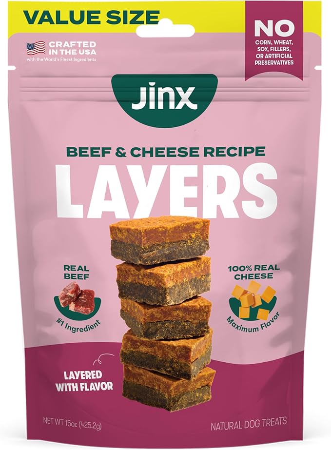 Beef & Cheese Layers Jerky Dog Treats - Crunchy, All Natural Dog Jerky Treats with Grass-Fed Beef & Cheese - Pet Products for All Dogs (Puppies, Adults & Seniors) - 15oz