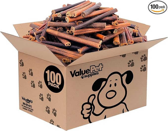 ValueBull Collagen Sticks for Dogs, 6 Inch Medium Chews, Natural Long-Lasting Dog Treats, 100 Count Bulk Pack - Supports Joints, Skin & Coat with Chondroitin & Glucosamine