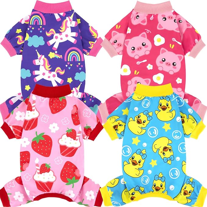 4 Pieces Dog Pajamas Stretchy Dog Pjs Soft Cute Doggie Clothes for Medium Large Dogs Boy Girl Cats Pet Outfits, 4X-Large