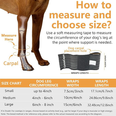 Dog Leg Brace, Black Compression Support Wraps for Front or Rear Legs with Streching Adjustable Strap,Dog Wrist Brace- Leg Sleeve to Stop Licking - Aid in Wound Care and Recovery