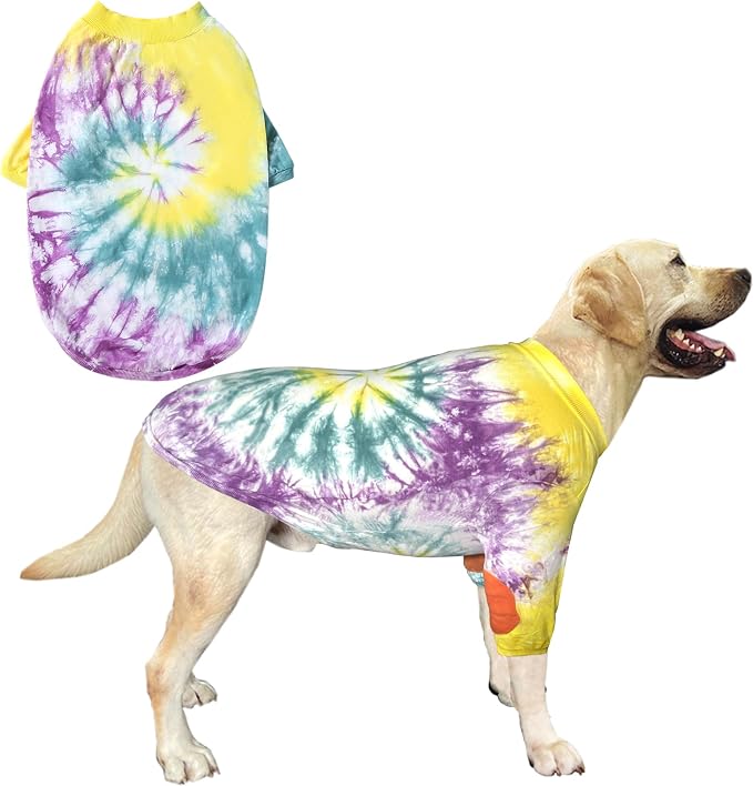 Dog Cotton Colorful Purple Yellow T-Shirts Soft and Stretchy Dog Shirt Pajamas Pets Clothes for Extra Large Dogs(Large Purple)