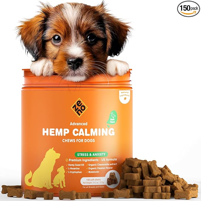 ZENO Hemp Calming Chews for Dogs Anxiety - 150 pcs - Dog Anxiety Relief with Melatonin - Calming Chews for Stress, Travel, Check-up, Barking, or Grooming - Duck Flavor