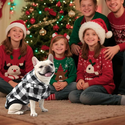 KOOLTAIL Plaid Dog Hoodie Pet Clothes Sweater with Hat and Pocket for Small Medium Large Size Dogs, Soft Winter Warm Dog Cold Weather Coat, Fleece Fall Dog Hooded Sweatshirt for Puppy Cats, White S