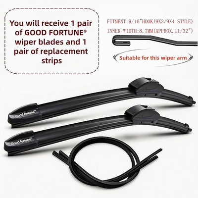 Good Fortune 26"+17" Graphene Coating windshield Wiper Blades Hook 2-Pack | car Beam Blade|sk6 High Carbon Steel Core|Reusable Frame+2 Refills|for honda crv 2017-2022 for mazda 3 2019-2025