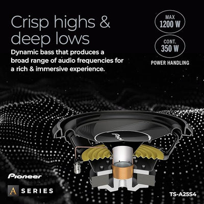 Pioneer A-Series TS-A25S4 10” Subwoofer – 1300W Max, Sealed or Ported Enclosure Compatible, Strong Bass
