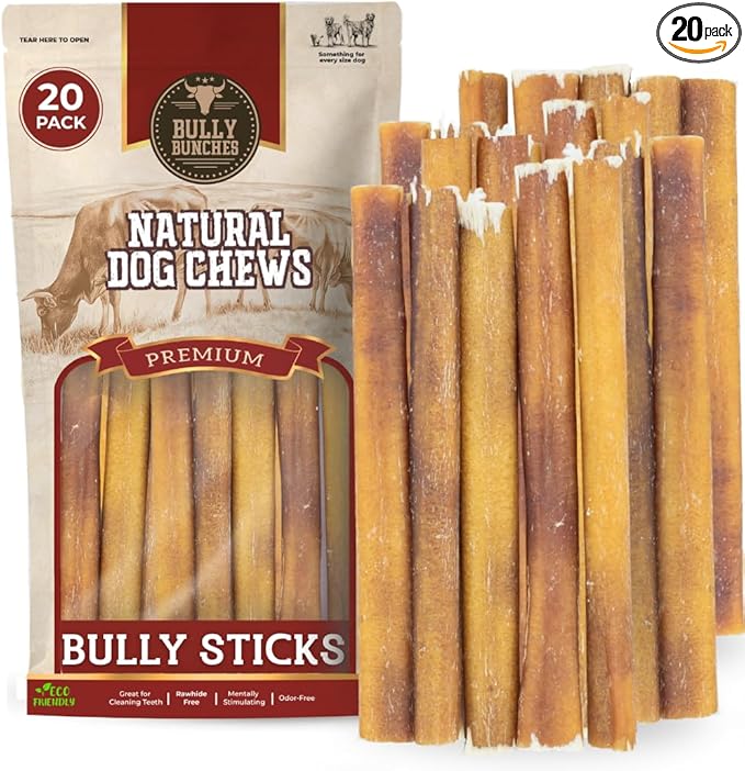 Premium (6" Standard - 20 Pack) Odor-Free Bully Sticks for Small to Medium Dogs & Puppies - Consistently Sized, Long Lasting Chews for Oral Care - All Natural, 100% Beef Dog Treats