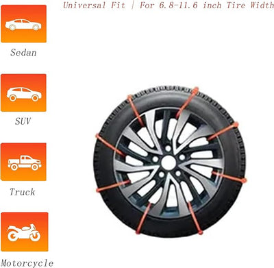10 PCS Reusable Adjustable Nylon Non-Slip Tire Zip Ties Snow Chains for Auto Pickup Trucks Suv on Ice Sand Mud Rain Road, Emergency Mud Survival Multi-Function Security Cable Belts (Orange)