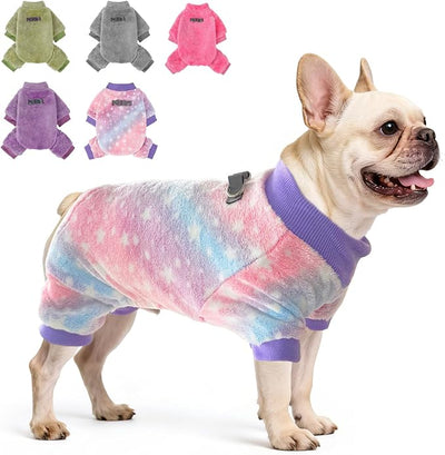 PAWCHIE Dog Fuzzy Velvet Pajamas,Dog Sweater Winter Cloth for Small Dogs Cat,Boy Girl,Pet Jumpsuit, Doggy Apparel, Pink Purple L