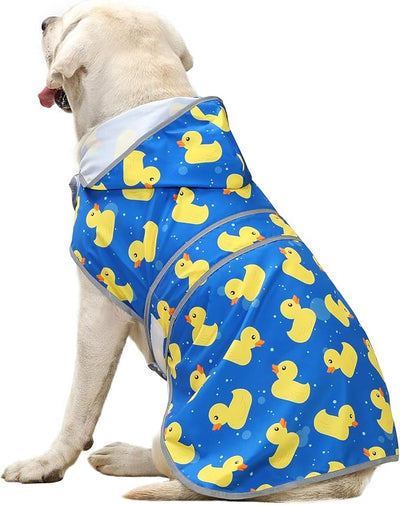 Dog Raincoat for Large Dogs Waterproof Jacket Hooded Rain Coats with Reflective Strips Leash Hole & Poncho Adjustable Fit (ShinyDuck,XL)