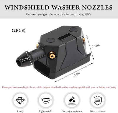 2PCS Front Windshield Washer Nozzles, 4 Holes Spray Jet Windshield Arm Mounted Wiper Nozzle, Auto Window Wiper Washer Spurter Straight Pillar Sprayer for Car Truck SUV