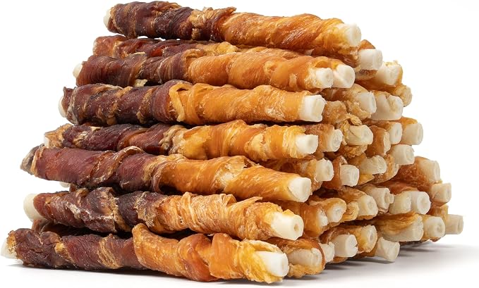 Dog Treats 5 Inch Double Flavor Chicken & Duck Wrapped Rawhide Sticks, Teeth Cleaning for Small Dogs, 21.16 oz (40 Count)