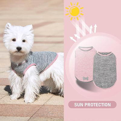 KYEESE 2Pack Dog Shirt, Lightweight Sun Protection Sleeveless Dog T Shirts for Small Dogs Girl, Breathable Pet Reflective Tank Top Summer Dogs Clothes for Outdoor Walking, Pink+Grey, L