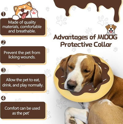 MIDOG Soft Inflatable Dog Cone, Donut E-Collar Alternative for After Surgery, Prevents Licking, Allowing Normal Eating & Vision, Comfortable Recovery Collar for Small Medium Large Dogs & Cats,Brown-L