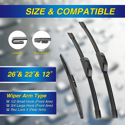 5 PLUS® Silicone Windshield Wipers Replacement for 2005-2022 HONDA Odyssey Wiper Blades(Set of 3),Automotive Replacement Windshield Wiper Blades For My Car-26"/22"/16"