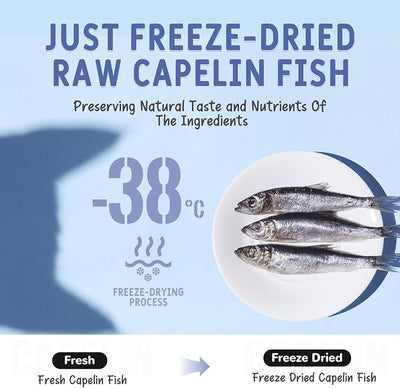 Freeze Dried Capelin Fish and Chicken Tenderloin Treats for Cats & Dogs, Rich in Omega-3 for Skin & Coat, Single Ingredient Snacks, Grain Free, 2-Pack