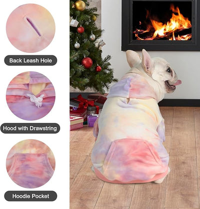 PAWCHIE Dog Hoodie, Premium Dog Sweater for Small Medium and Large Dogs, Tie Dye Pet Cloth with Leash Hole,Puppy Sweatshirt, Pet Outfit, Cat Apparel, Pink S