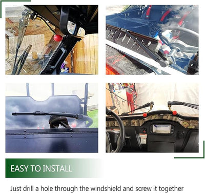 UNIGT UTV Windshield Wiper Kit Hand Operated Manual Windshield Wiper Compatible with Polairs Ranger General RZR Honda Pioneer Can Am Maverick X3 Commander Golf Cart -2 Set