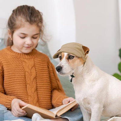 Dog Baseball Cap, Dog Cat Summer Beach Visor Hat with Ear Holes, Adjustable Puppy Sunbonnet Headdress (Brown, Medium)