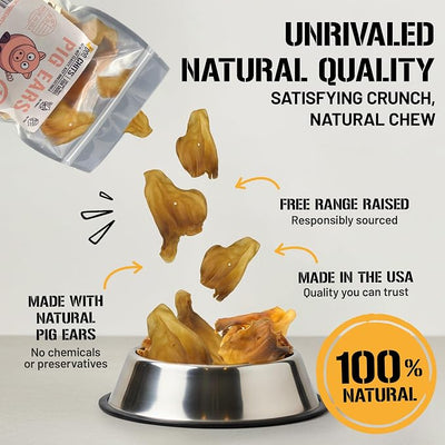 Dog Chits Pig Ears for Dogs – 100% Natural Baked Pig Ear Dog Treats & Training Chews – High Protein, Lower Fat, Grain-Free – Great for Puppies, Dental Support – Medium Size, 15 Pack – Made in USA