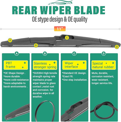 26" 20" 11" Windshield Wiper Blades Replacement for Kia Carnival 2022 2023 2024 2025 Premium All Weather Front Rear Wipers Set - OEM Quality (Pack of 3)