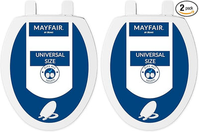 Mayfair Universal Size Slow Close Toilet Seat, Durable Plastic, Fits Round & Elongated Toilets, White (Pack of 2)