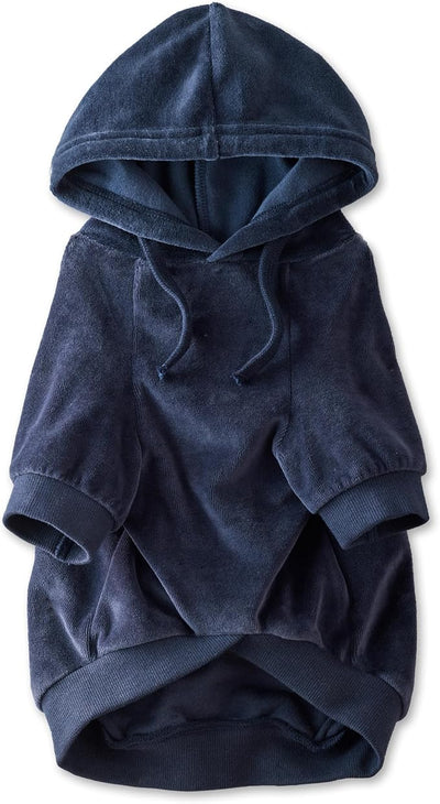 Pet Passion Cooper II Organic Cotton Velour Dog Hoodie Pet Coat for Small, Medium and Large Dogs, Navy, Medium