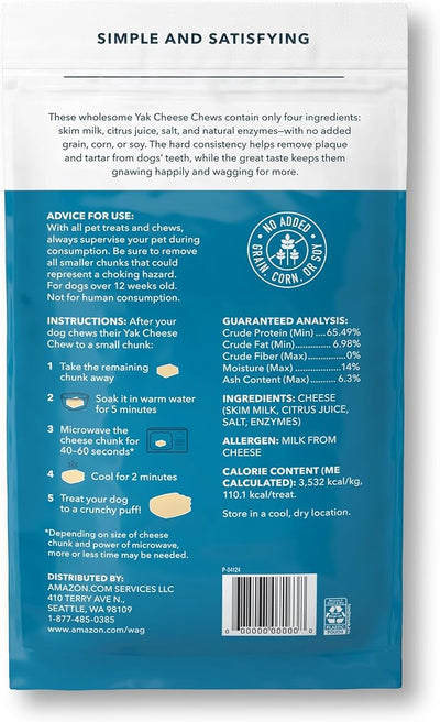 Amazon Brand - Wag Yak Cheese Himalayan Dog Chews, Dog Treats for Small Size Dogs, All Natural, High Protein for Aggressive Chewers, 15lbs and Smaller, 3 Count, 3.3 oz