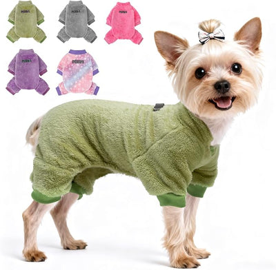 PAWCHIE Dog Fuzzy Velvet Pajamas,Dog Sweater Winter Cloth for Small Dogs Cat,Boy Girl,Pet Jumpsuit, Doggy Apparel for Teacup Yorkie Chihuahua,Green,XS