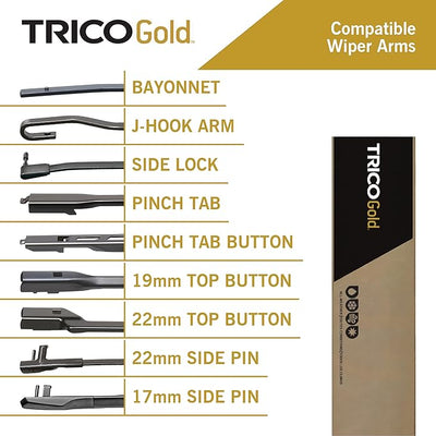 TRICO Gold 24" + 18" Premium Automotive Replacement Windshield Wiper Blades (Set of 2), Passenger and Driver Side All-Weather Beam Wiper Blades for Select Vehicle Models