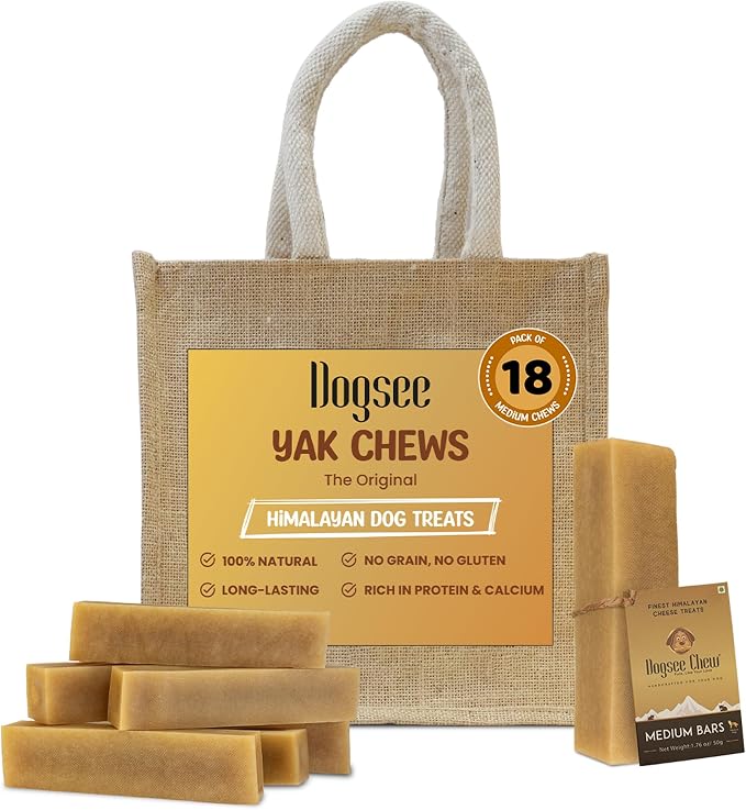 Himalayan Yak Cheese Chews – Medium Size (18 Pack) | Rawhide-Free & Long-Lasting Treats for Dogs | Helps Fight Plaque & Tartar | Natural Dental Chews for Teeth Cleaning