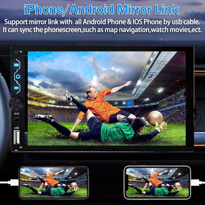 Leadfan Double Din Car Stereo with Apple Carplay and Android Auto, 7 Inch Full HD Touchscreen Car Radio Bluetooth, Car Stereo with Backup Camera, Support Mirror Link/Steering Wheel/USB/AUX/Subwoofer
