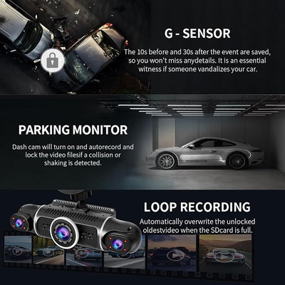 360° Dash Cam Front and Rear View 4 Channel Dash Camera FHD 2K+1080Px3 for Car, Inside/Back 170°+2x150°+170° Wide Angle, 8 IR Lamps Night Vision,WiFi,GPS, APP,G-Sensor with 64GB Card,24/7 Parking Mode