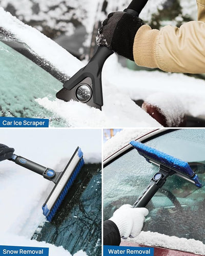 JOYTUTUS 47.7″ Extendable Snow Brush and Ice Scraper, 270° Pivoting Snow Scraper Brush for Car Windshield, Telescoping Ice Scraper, Foam Grip, Heavy Duty Snow Remover for Cars, Trucks, SUV (Black)