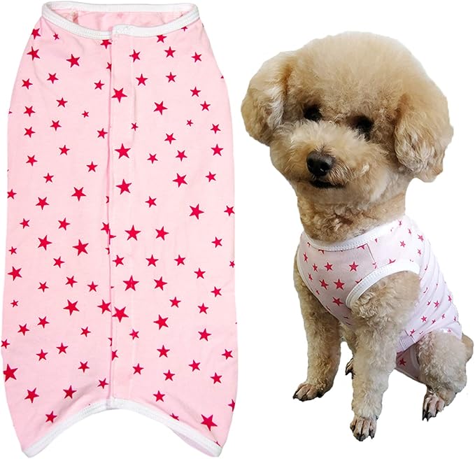 Dog’s Recovery Suit Post Surgery Shirt for Puppy, Wound Protective Clothes for Little Animals(Pink Stars-xs)