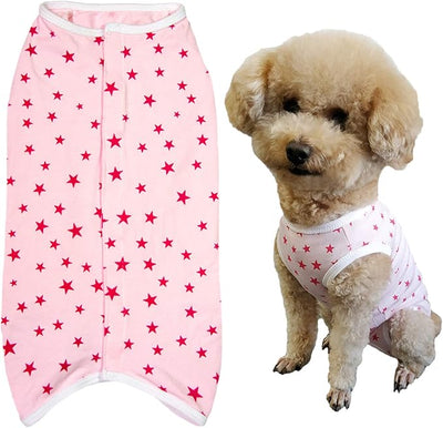 Dog’s Recovery Suit Post Surgery Shirt for Puppy, Wound Protective Clothes for Little Animals(Pink Stars-s)