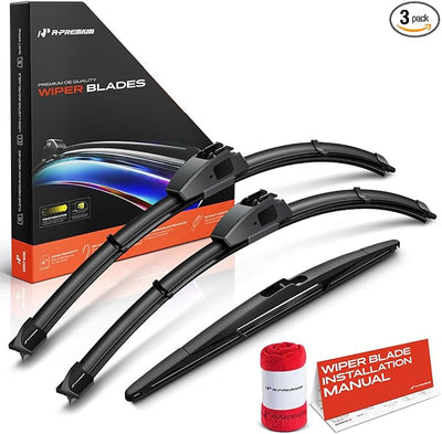 A-Premium 22"+21"+14" Windshield Wiper Blades with Wear Indicator & Towel | Compatible with Land Rover Freelander 2002 2003 2004 2005, Front Rear Wipers Blade Set for Hook/Snap Claw Arm, Pack of 3