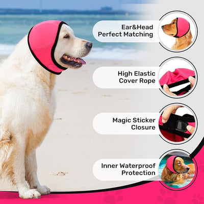 Dog Ear Muffs Noise Protection, Wraps Cover for Dogs Bath Grooming, Adjustable Dog Calming Hoodie Hematoma Anxiety Firework Thunder,Waterproof Dogs Shower Cap Drying Swimming Bathing (MP)