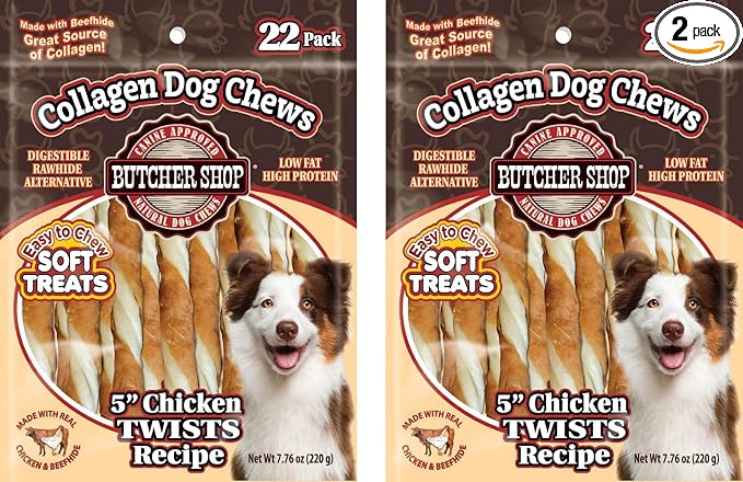 Butcher Shop Collagen Dog Chews 5" Chicken Twists Dog Treats (2 Pack - 7.76 oz per Pack)