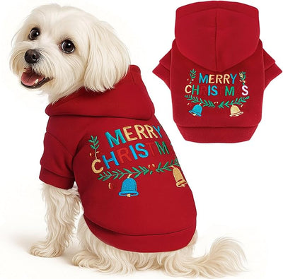 ABRRLO Small Dog Hoodie Clothes Red Christmas Dog Outfit Warm Fleece Dogs Sweater for Small Dogs Cat Boy Girl Cute Puppy Sweatshirt with Leash D Ring Xmas Doggy Costume Chihuahua Yorkie Shihtzu(Red,S)