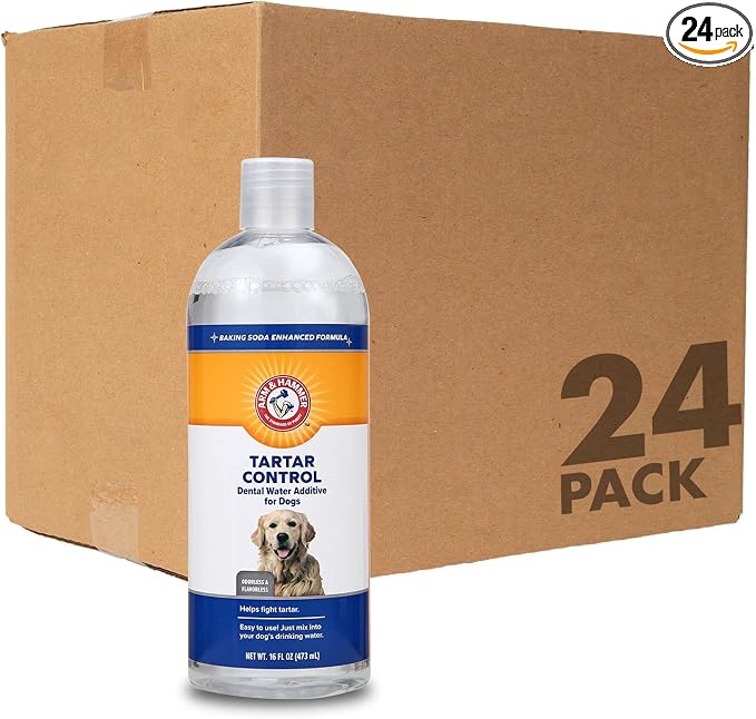 Arm & Hammer Clinical Care Dental Rinse for Adult Dogs, Odorless Flavorless Water Additive for Daily Plaque, Tartar, and Bad Breath Control, Baking Soda Enhanced Formula, 16 Fl Oz - 24 Pack