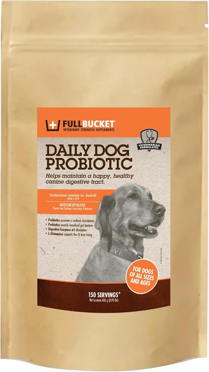 FullBucket Daily Dog Probiotic 150 Servings - Support Natural Digestion, Treat & Prevent Diarrhea - Probiotics, Prebiotics & Digestive Enzymes All in One Tasty Probiotic Powder for Dogs