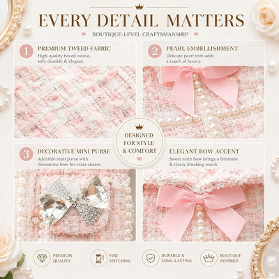 Spring Fall Winter Small Medium Dogs Tweed Princess Dress Pink Pearl Design, Warm Fleece Puppy Outfit with Bow Flower, Cute Luxury Dog Clothes for Cats and Small Dogs(Pink, S)