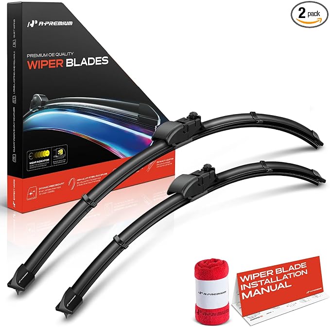 A-Premium 26" + 20" Windshield Wiper Blades Compatible with BMW G01 Series X3 2018-2024, X4 2019-2024 & Jaguar E-Pace 2018-2023 - Gen2V5 Connector, with Wear Indicator & Towel (Pack of 2)