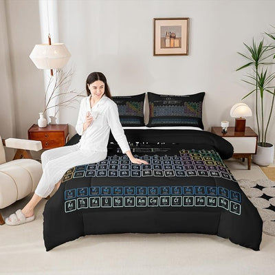 Erosebridal Chemistry Theme Bedding Sets Full Size, Periodic Table of Elements Comforter Set, Science Chemistry Lovers Duvet Sets for Kid Teens Boys Man Bedroom Decor Bedding Set, Black