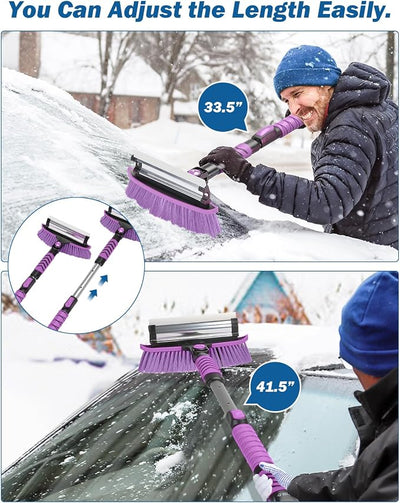 JOYTUTUS 41.5IN Extendable Snow Brush and Ice Scraper, 270°Pivoting Snow Scraper Brush for Car Windshield, Telescoping Ice Scraper, Foam Grip, Heavy Duty Snow Remover for Cars, Trucks, SUV (Purple)