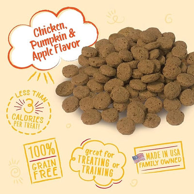 Charlee Bear Crunchy Dog Training Treats, Low Calorie (3 Kcal), Grain Free Natural Mini Treats for Puppies, Small, Medium & Large Dogs, USA Made, Healthy Chicken, Pumpkin & Apple Flavor 8oz (3-Pack)