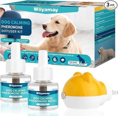 Woyamay Dog Calming Diffuser - Dog Pheromones Calming Diffuser for Dog Anxiety Relief 3-in-1 Dog Pheromone Diffuser Kit with 1 Diffuser + 2 Refill 48ml Vial - 60 Days Pheromone Diffuser to Calm Dogs