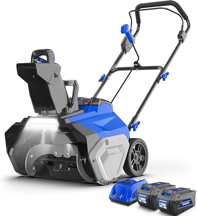 Wild Badger Power Snow Blower 40V ProLine 20" Cordless,26 FT Throw,16-Driveway,Brushless Single-Stage,2 * 4.0Ah Battery & Fast Charger,LED Lights,Lightweight for Driveways & Sidewalks