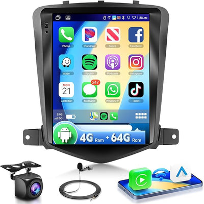 4Core 4G+64G Android 15 Car Radio for Chevy Cruze 2009-2015 Stereo with Wireless Carplay Android Auto,5.0 Bluetooth 32EQ,9.7 inch IPS Touch Screen,FM/RDS GPS WiFi AHD Backup Camera