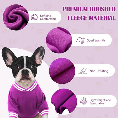 Dog Sweaters for Small Dogs, Brushed Fleece Dog Sweater Baseball Jacket Pet Clothes Soft Warm Sweatshirt Puppy Sweater Boy Girl Pet(Purple-S)